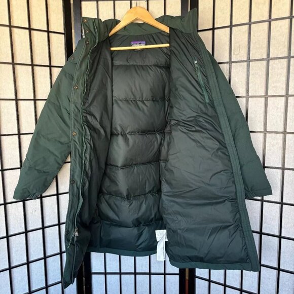 Patagonia Women's Downdrift Parka Small Full Length Hooded Down Jacket Green - Picture 4 of 7